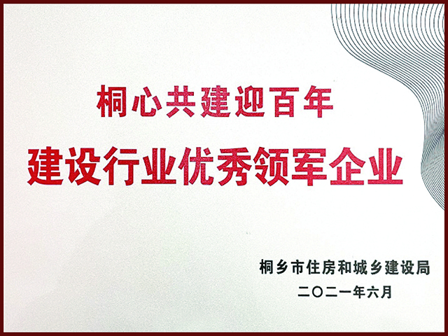 桐鄉建設行業(yè)優(yōu)秀領(lǐng)軍企業(yè)