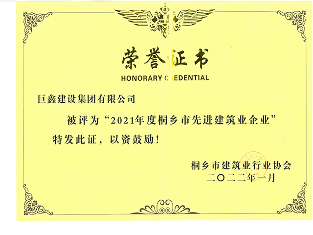 桐鄉市先進(jìn)建筑業(yè)企業(yè)